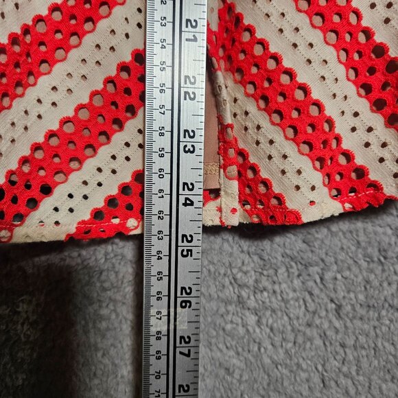 BCBGMAXAZRIA Red  White Long Sleeve Peplum Top Back Zipper Womans - Picture 6 of 12